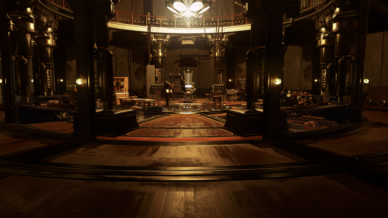Megalomaniacal inventor Kirin Jindosh inside his private laboratory. (Screenshot: Bethesda Softworks)